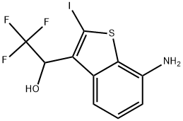 1-(7-Amino-2-iodobenzo[b]thiophen-3-yl)-2,2,2-trifluoroethan-1-ol 구조식 이미지