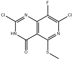 Pyrido[4,3-d]pyrimidin-4(3H)-one, 2,7-dichloro-8-fluoro-5-(methylthio)- Structure
