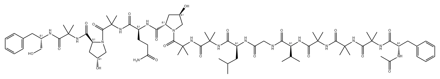 Alaninamide, N-acetyl-L-phenylalanyl-2-methylalanyl-2-methylalanyl-2-methylalanyl-L-valylglycyl-L-leucyl-2-methylalanyl-2-methylalanyl-(4R)-4-hydroxy-L-prolyl-L-glutaminyl-2-methylalanyl-(4R)-4-hydroxy-L-prolyl-N-[(1S)-1-(hydroxymethyl)-2-phenylethyl]-2-methyl- Structure