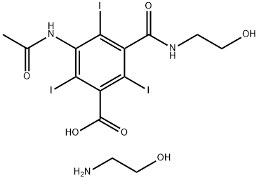 Benzoic acid, 3-(acetylamino)-5-[[(2-hydroxyethyl)amino]carbonyl]-2,4,6-triiodo-, compd. with 2-aminoethanol (1:1) 구조식 이미지