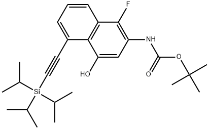 tert-Butyl (1-fluoro-4-hydroxy-5-((triisopropylsilyl)ethynyl)naphthalen-2-yl)carbamate 구조식 이미지
