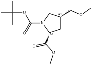 (2R,4R)-4-(Methoxymethyl)-1,2-pyrrolidinedicarboxylic acid 1-(1,1-dimethylethyl) 2-methyl ester Structure