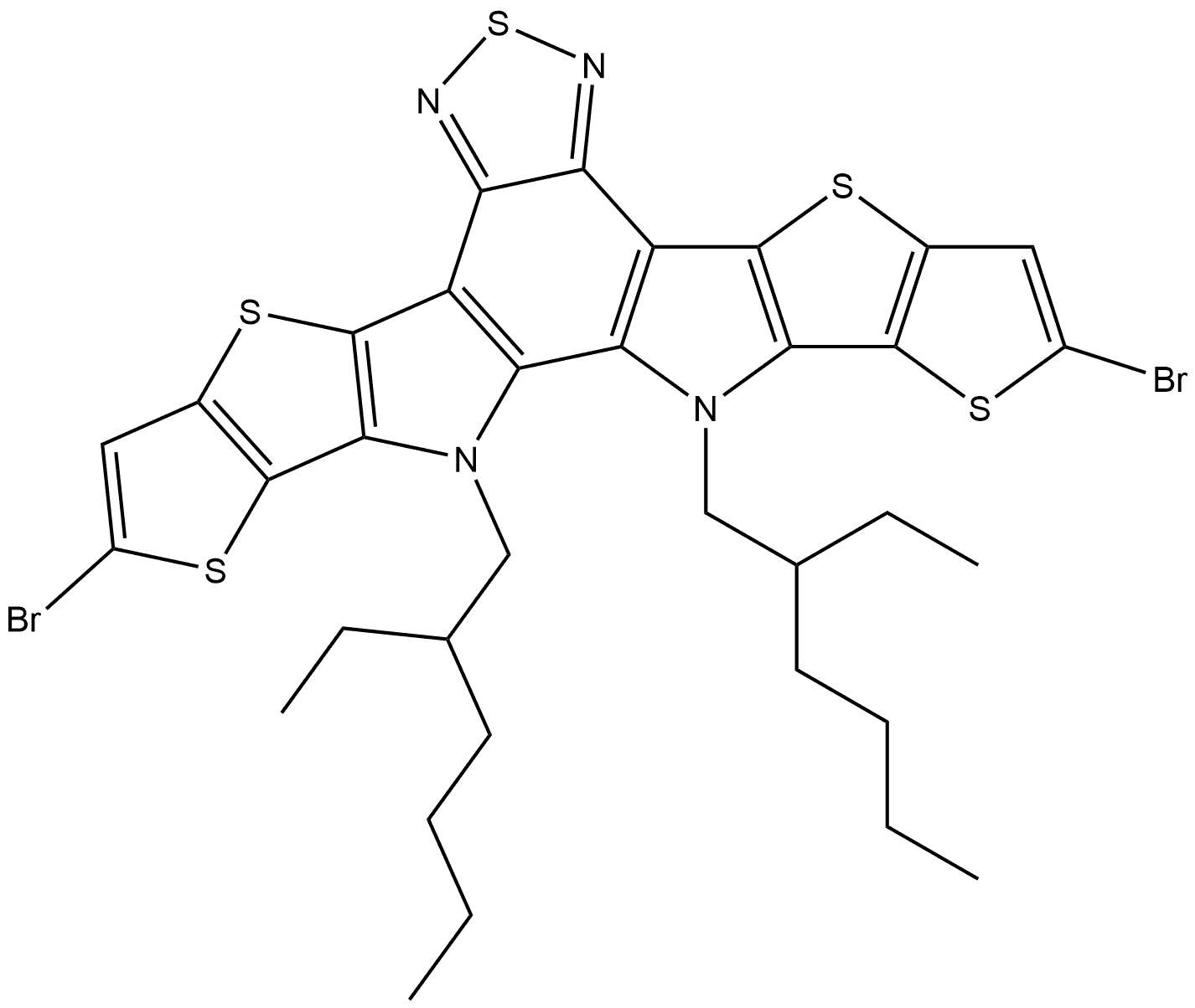 2,10-dibromo-12,13-bis(2-ethylhexyl)-12,13-dihydro-[1,2,5]thiadiazolo[3,4-e]thieno[2'',3'':4',5']thieno[2',3':4,5]pyrrolo[3,2-g]thieno[2',3':4,5]thieno[3,2-b]indole 구조식 이미지