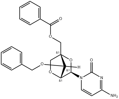 2(1H)?-?Pyrimidinone, 4-?amino-?1-?[2,?5-?anhydro-?4-?C-?[(benzoyloxy)?methyl]?-?3-?O-?(phenylmethyl)?-?α-?L-?lyxofuranosyl]?- (9CI) Structure