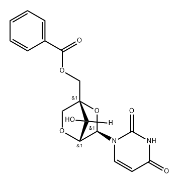 2,4(1H,3H)-Pyrimidinedione, 1-[2,5-anhydro-4-C-[(benzoyloxy)methyl]-α-L-lyxofuranosyl]- (9CI) 구조식 이미지