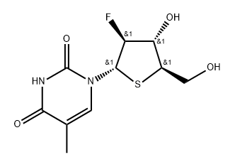 2’-Deoxy-2’-fluoro-5-methyl-4’-thio-alpha-D-arabinouridine 구조식 이미지