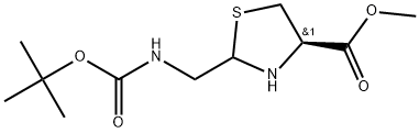 Methyl (4R)-2-(((tert-butoxycarbonyl)amino)methyl)thiazolidine-4-carboxylate 구조식 이미지