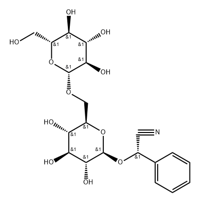 Benzeneacetonitrile, α-[(6-O-β-D-glucopyranosyl-β-D-glucopyranosyl)oxy]-, (αS)- 구조식 이미지