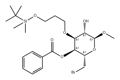 (2S,3S,4S,5S,6S)-2-(bromomethyl)-4-(3-((tert-butyldimethylsilyl)oxy)propoxy)-5-hydroxy-6-methoxytetrahydro-2H-pyran-3-yl benzoate 구조식 이미지