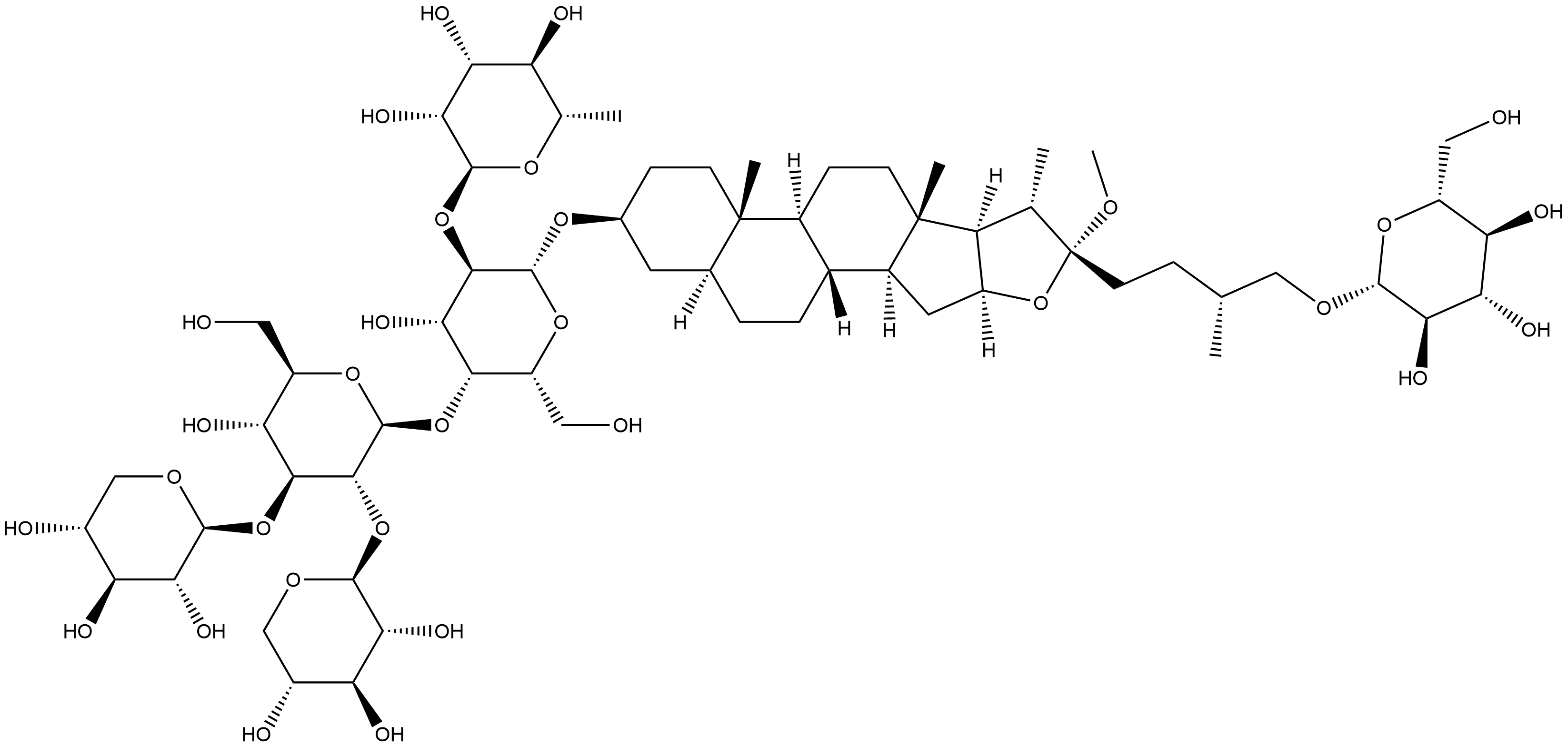 β-D-Galactopyranoside, (3β,5α,22α,25R)-26-(β-D-glucopyranosyloxy)-22-methoxyfurostan-3-yl O-6-deoxy-α-L-mannopyranosyl-(1→2)-O-[O-β-D-xylopyranosyl-(1→2)-O-[β-D-xylopyranosyl-(1→3)]-β-D-glucopyranosyl-(1→4)]- Structure