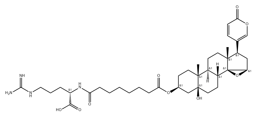 3β-[[8-[[(1S)-4-[Amino(imino)methylamino]-1-carboxybutyl]amino]-1,8-dioxooctyl]oxy]-14,15β-epoxy-5-hydroxy-5β-bufa-20,22-dienolide Structure