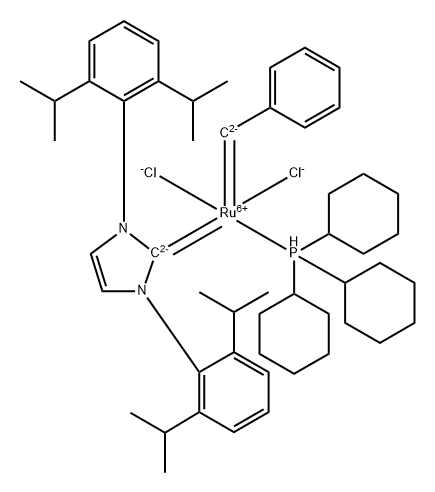 Ruthenium, [1,3-bis[2,6-bis(1-methylethyl)phenyl]-1,3-dihydro-2H-imidazol-2-ylidene]dichloro(phenylmethylene)(tricyclohexylphosphine)-, (SP-5-41)- Structure