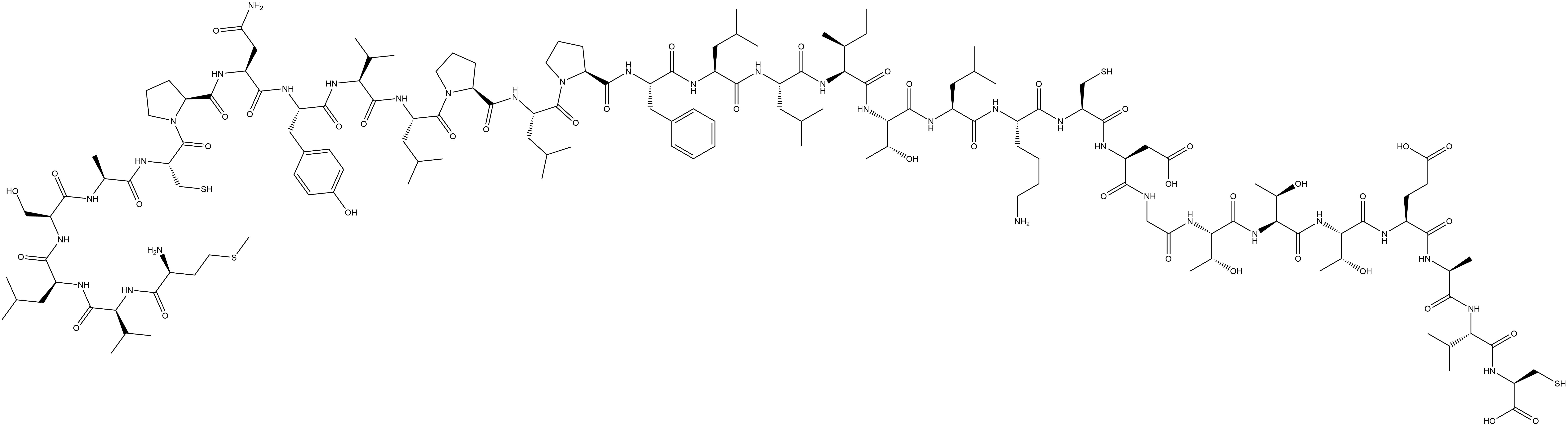 L-Cysteine, L-methionyl-L-valyl-L-leucyl-L-seryl-L-alanyl-L-cysteinyl-L-prolyl-L-asparaginyl-L-tyrosyl-L-valyl-L-leucyl-L-prolyl-L-leucyl-L-prolyl-L-phenylalanyl-L-leucyl-L-leucyl-L-isoleucyl-L-threonyl-L-leucyl-L-lysyl-L-cysteinyl-L-α-aspartylglycyl-L-threonyl-L-threonyl-L-threonyl-L-α-glutamyl-L-alanyl-L-valyl- Structure