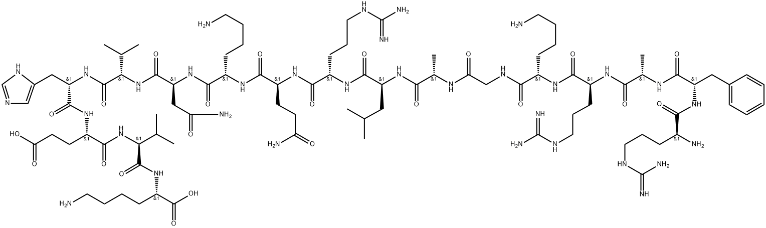 L-Lysine, L-arginyl-L-phenylalanyl-L-alanyl-L-arginyl-L-lysylglycyl-L-alanyl-L-leucyl-L-arginyl-L-glutaminyl-L-lysyl-L-asparaginyl-L-valyl-L-histidyl-L-α-glutamyl-L-valyl- Structure