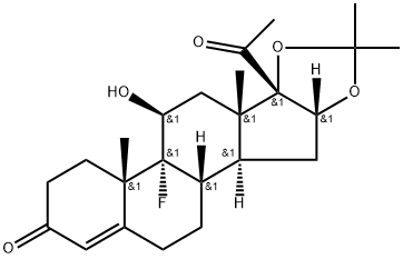 Pregn-4-ene-3,20-dione, 9-fluoro-11-hydroxy-16,17-[(1-methylethylidene)bis(oxy)]-, (11β,16α)- Structure