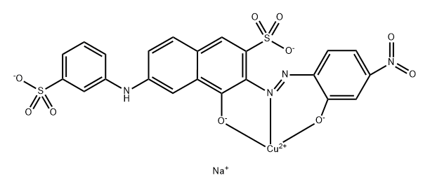 Cuprate(2-), [4-hydroxy-3-[(2-hydroxy-4-nitrophenyl)azo]-6-[(3-sulfophenyl)amino]-2-naphthalenesulfonato(4-)]-, disodium Structure