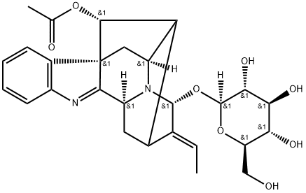 (17R,19E,21alpha)-17-acetoxy-1,2,19,20-tetradehydro-1-demethylajmalan-21-yl beta-D-glucopyranoside  Structure