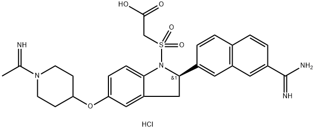 Acetic acid, 2-[[(2R)-2-[7-(aMinoiMinoMethyl)-2-naphthalenyl]-2,3-dihydro-5-[[1-(1-iMinoethyl)-4-piperidinyl]oxy]-1H-indol-1-yl]sulfonyl]-, (Hydrochloride) (1:2) 구조식 이미지