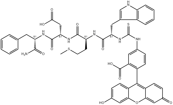 N-[[[3-Carboxy-4-(6-hydroxy-3-oxo-3H-xanthen-9-yl)phenyl]amino]thioxomethyl]-L-Trp-L-Met-L-Asp-Phe-NH2 구조식 이미지