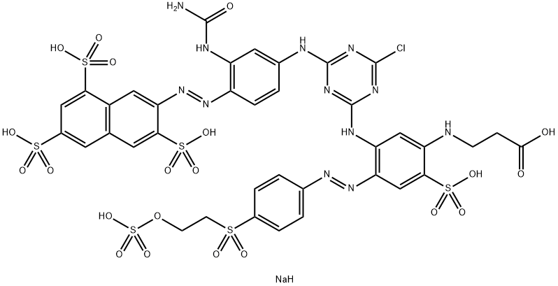 β-Alanine, N-[5-[[4-[[3-[(aminocarbonyl)amino]-4-[2-(3,6,8-trisulfo-2-naphthalenyl)diazenyl]phenyl]amino]-6-chloro-1,3,5-triazin-2-yl]amino]-2-sulfo-4-[2-[4-[[2-(sulfooxy)ethyl]sulfonyl]phenyl]diazenyl]phenyl]-, sodium salt (1:) Structure