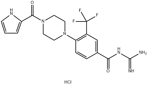 Benzamide, N-(aminoiminomethyl)-4-[4-(1H-pyrrol-2-ylcarbonyl)-1-piperazinyl]-3-(trifluoromethyl)-, hydrochloride (1:1) 구조식 이미지