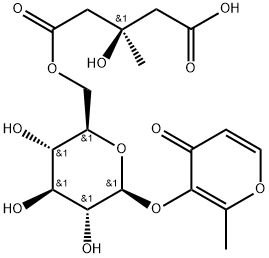 4H-Pyran-4-one, 3-[[6-O-[(3R)-4-carboxy-3-hydroxy-3-methyl-1-oxobutyl]-β-D-glucopyranosyl]oxy]-2-methyl- Structure