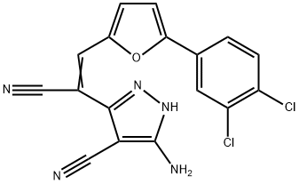 1H-Pyrazole-3-acetonitrile, 5-amino-4-cyano-α-[[5-(3,4-dichlorophenyl)-2-furanyl]methylene]- Structure