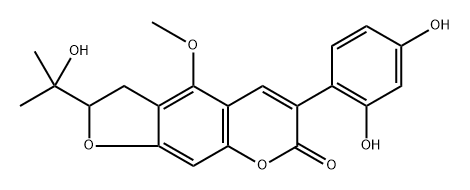 7H-Furo[3,2-g][1]benzopyran-7-one, 6-(2,4-dihydroxyphenyl)-2,3-dihydro-2-(1-hydroxy-1-methylethyl)-4-methoxy-, (-)- Structure