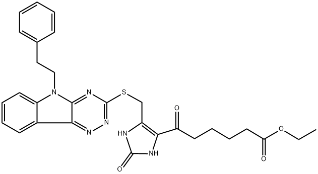 Ethyl 2,3-dihydro-ε,2-dioxo-5-[[[5-(2-phenylethyl)-5H-1,2,4-triazino[5,6-b]indol-3-yl]thio]methyl]-1H-imidazole-4-hexanoate Structure