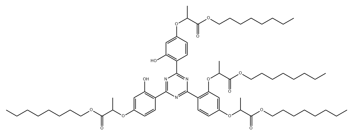 Octyl 2-[4-[4-[2,4-bis[(1-octoxy-1-oxopropan-2-yl)oxy]phenyl]-6-[2-hydroxy-4-(1-octoxy-1 -oxopropan-2-yl)oxyphenyl]-1,3,5-triazin-2-yl]-3-hydroxyphenoxy]propanoate (Appolo-477) Structure