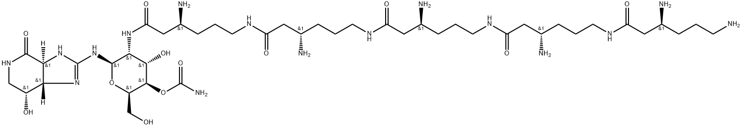 4H-Imidazo[4,5-c]pyridin-4-one, 2-[[4-O-(aminocarbonyl)-2-deoxy-2-[[(3S,10S,17S,24S,31S)-3,10,17,24,31,34-hexaamino-1,8,15,22,29-pentaoxo-7,14,21,28-tetraazatetratriacont-1-yl]amino]-β-D-gulopyranosyl]amino]-3,3a,5,6,7,7a-hexahydro-7-hydroxy-, (3aS,7R,7aS)- Structure