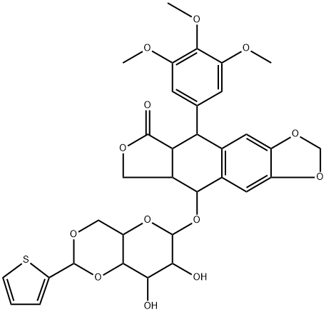 (5R,5aα)-5,8,8aβ,9α-Tetrahydro-9β-[(4-O,6-O-[(2-thienyl)methylene]-β-D-glucopyranosyl)oxy]-5β-(3,4,5-trimethoxyphenyl)furo[3',4':6,7]naphtho[2,3-d]-1,3-dioxol-6(5aH)-one 구조식 이미지