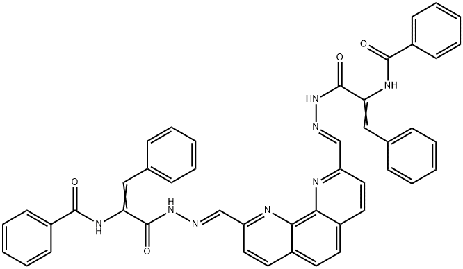 N-[1-({2-[(9-{2-[2-(benzoylamino)-3-phenylacryloyl]carbohydrazonoyl}[1,10]phenanthrolin-2-yl)methylene]hydrazino}carbonyl)-2-phenylvinyl]benzamide 구조식 이미지
