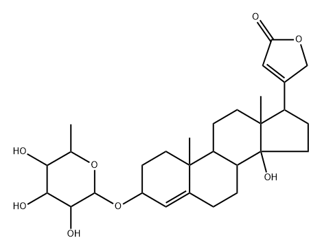 3β-[(6-Deoxy-α-L-mannopyranosyl)oxy]-14-hydroxycarda-5,20(22)-dienolide 구조식 이미지
