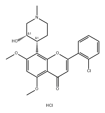 4H-1-Benzopyran-4-one, 2-(2-chlorophenyl)-8-[(3S,4R)-3-hydroxy-1-methyl-4-piperidinyl]-5,7-dimethoxy-, hydrochloride (1:1) 구조식 이미지