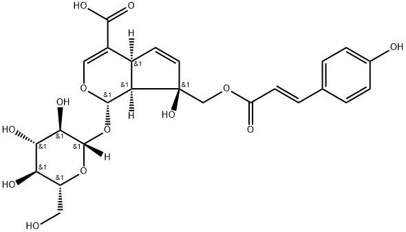 (1S)-1α-(β-D-Glucopyranosyloxy)-1,4aα,7,7aα-tetrahydro-7β-hydroxy-7-[[[(E)-3-(4-hydroxyphenyl)-1-oxo-2-propenyl]oxy]methyl]cyclopenta[c]pyran-4-carboxylic acid Structure