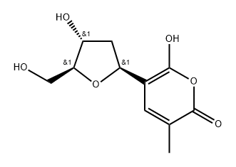 2H-Pyran-2-one, 5-(2-deoxy-β-erythro-pentofuranosyl)-6-hydroxy-3-methyl- Structure