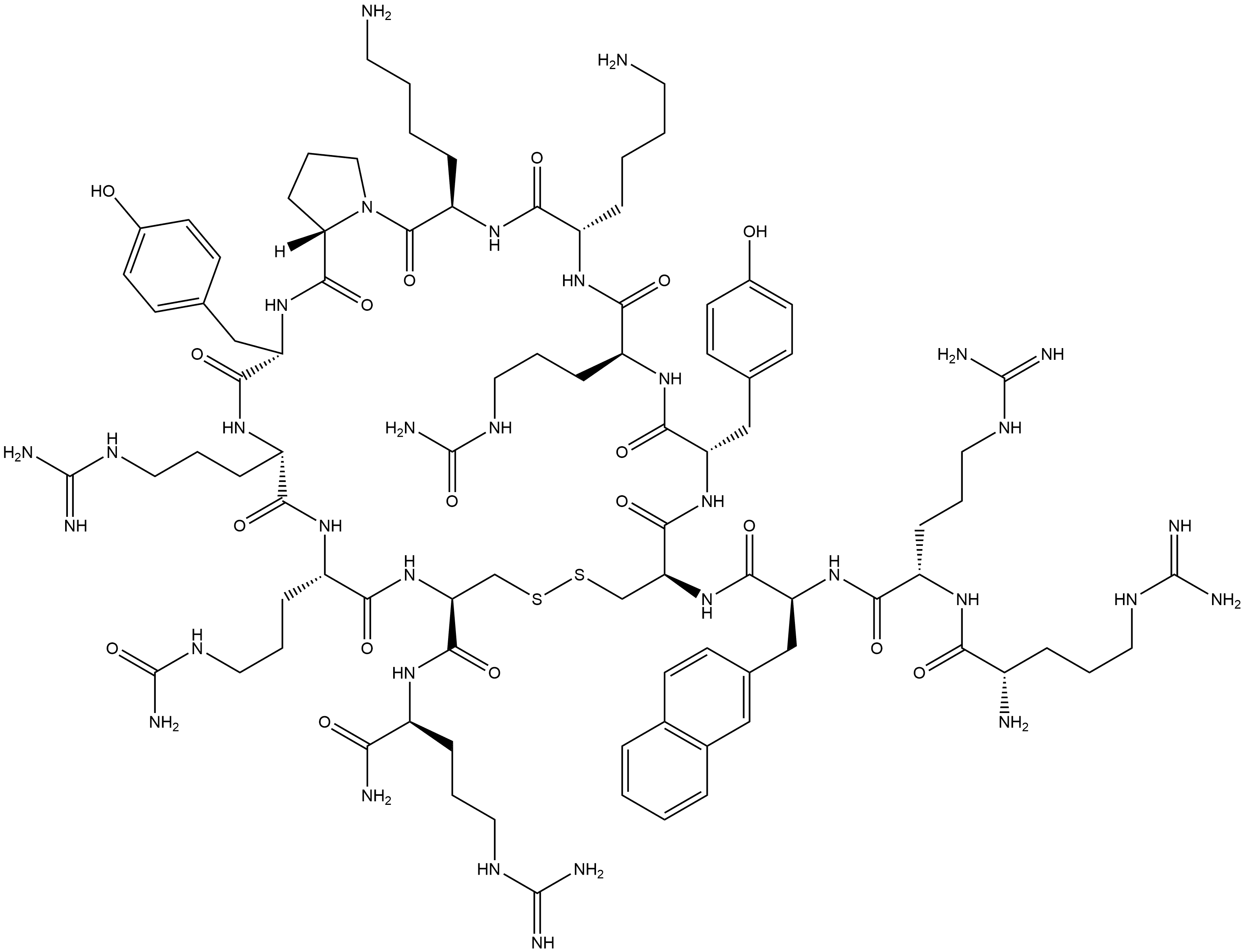 L-Argininamide, L-arginyl-L-arginyl-3-(2-naphthalenyl)-L-alanyl-L-cysteinyl-L-tyrosyl-N5-(aminocarbonyl)-L-ornithyl-L-lysyl-D-lysyl-L-prolyl-L-tyrosyl-L-arginyl-N5-(aminocarbonyl)-L-ornithyl-L-cysteinyl-, cyclic (4→13)-disulfide Structure