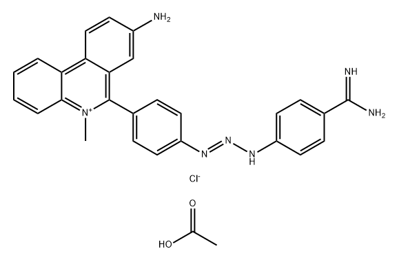 Phenanthridinium, 8-amino-6-[4-[3-[4-(aminoiminomethyl)phenyl]-1-triazen-1-yl]phenyl]-5-methyl-, chloride, acetate (1:1:1) Structure