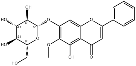 4H-1-Benzopyran-4-one, 7-(β-D-glucopyranosyloxy)-5-hydroxy-6-methoxy-2-phenyl- 구조식 이미지