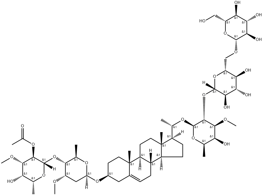 β-D-Galactopyranoside, (3β,20S)-3-[[4-O-(2-O-acetyl-6-deoxy-3-O-methyl-β-D-galactopyranosyl)-2,6-dideoxy-3-O-methyl-β-D-ribo-hexopyranosyl]oxy]pregn-5-en-20-yl O-β-D-glucopyranosyl-(1→6)-O-β-D-glucopyranosyl-(1→2)-6-deoxy-3-O-methyl- Structure