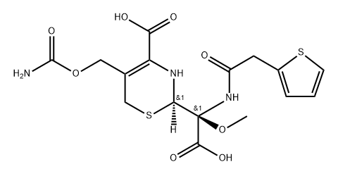 (R)-5-((carbamoyloxy)methyl)-2-((S)-carboxy(methoxy)(2-(thiophen-2-yl)acetamido)methyl)-3,6-dihydro-Q: What is 
(R)-5-((carbamoyloxy)methyl)-2-((S)-carboxy(methoxy)(2-(thiophen-2-yl)acetamido)methyl)-3,6-dihydro- Q: What is the CAS Number of 
(R)-5-((carbamoyloxy)methyl)-2-((S)-carboxy(methoxy)(2-(thiophen-2-yl)acetamido)methyl)-3,6-dihydro- Structure