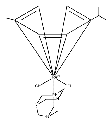 Ruthenium, dichloro[(1,2,3,4,5,6-η)-1-methyl-4-(1-methylethyl)benzene](1,3,5-triaza-7-phosphatricyclo[3.3.1.13,7]decane-κP7)- 구조식 이미지