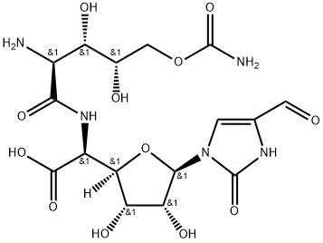 5-[(2-Amino-5-O-carbamoyl-2-deoxy-L-xylonoyl)amino]-1,5-dideoxy-1-(4-formyl-2,3-dihydro-2-oxo-1H-imidazol-1-yl)-β-D-allofuranuronic acid Structure