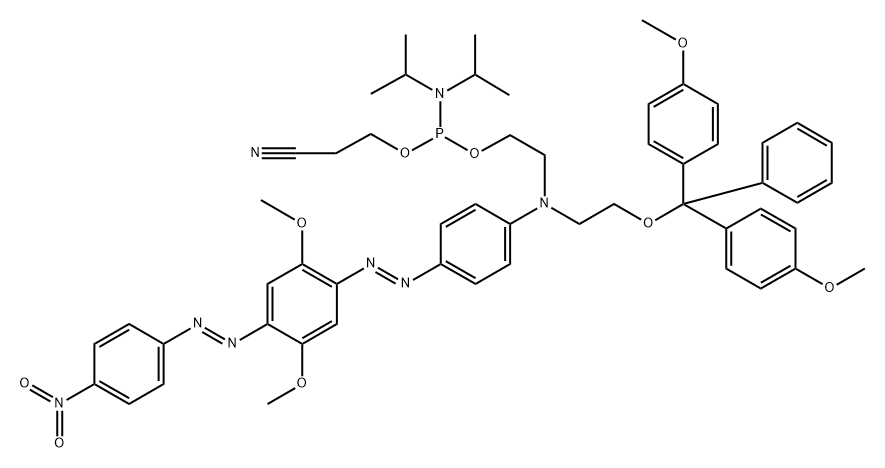 Phosphoramidous acid, bis(1-methylethyl)-, 2-[[2-[bis(4-methoxyphenyl)phenylmethoxy]ethyl][4-[[2,5-dimethoxy-4-[(4-nitrophenyl)azo]phenyl]azo]phenyl]amino]ethyl 2-cyanoethyl ester (9CI) Structure