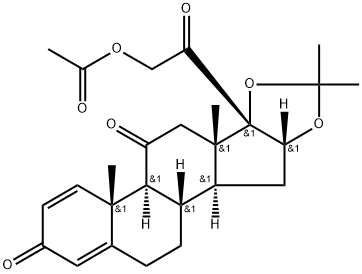 Pregna-1,4-diene-3,11,20-trione, 21-(acetyloxy)-16,17-[(1-methylethylidene)bis(oxy)]-, (16α)- Structure