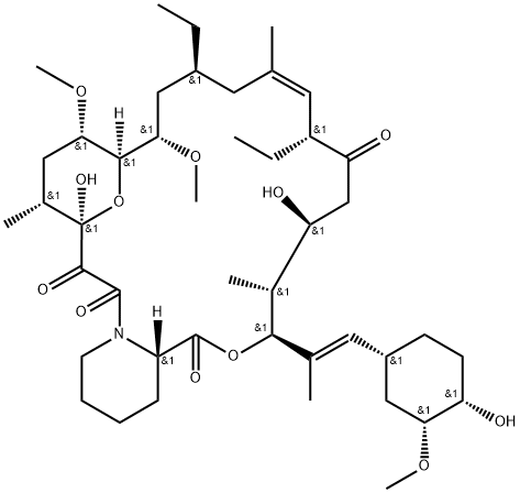 15,19-Epoxy-3H-pyrido[2,1-c][1,4]oxaazacyclotricosine-1,7,20,21(4H,23H)-tetrone, 8,12-diethyl-5,6,8,11,12,13,14,15,16,17,18,19,24,25,26,26a-hexadecahydro-5,19-dihydroxy-3-[(1E)-2-[(1R,3R,4S)-4-hydroxy-3-methoxycyclohexyl]-1-methylethenyl]-14,16-dimethoxy-4,10,18-trimethyl-, (3S,4R,5S,8R,9E,12S,14S,15R,16S,18R,19R,26aS)- Structure