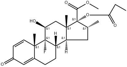 Androsta-1,4-diene-17-carboxylic acid, 9-fluoro-11-hydroxy-16-methyl-3-oxo-17-(1-oxopropoxy)-, methyl ester, (11β,16α,17α)- (9CI) Structure