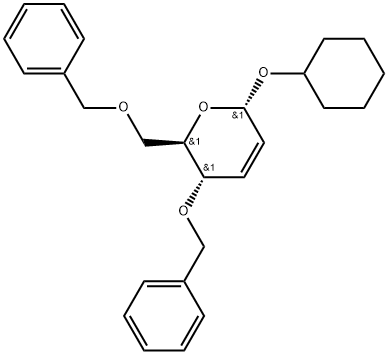 cyclohexyl 4,6-di-O-benzyl-2,3-dideoxy-β-D-erythro-1-thio-hex-2-enopyranoside Structure