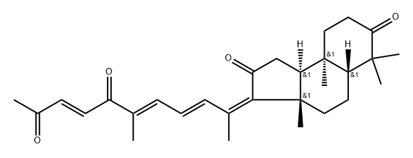 1H-Benz[e]indene-2,7-dione, 3-[(2E,4E,7E)-1,5-dimethyl-6,9-dioxo-2,4,7-decatrien-1-ylidene]decahydro-3a,6,6,9a-tetramethyl-, (3Z,3aS,5aR,9aR,9bS)-rel-(-)- Structure